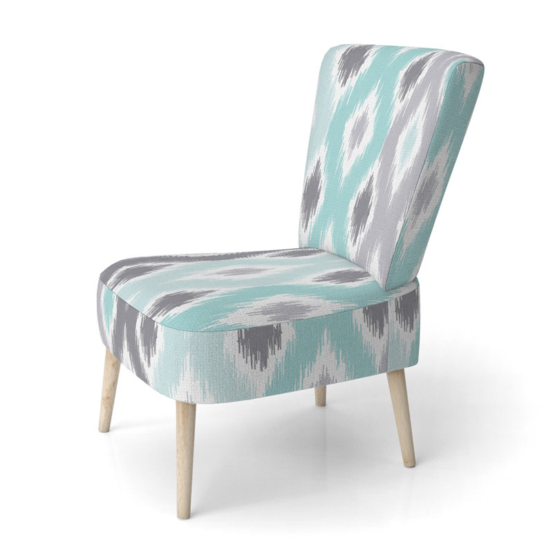 Chaise d'appoint rembourrée à motif bleu et gris Ikat Ogee