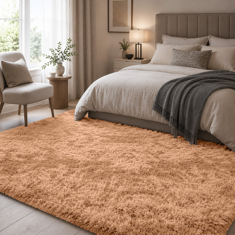 Luxury Plush Shaggy Area Rug & Runner, Soft Deep-Pile Non-Slip Living Room Carpet, Tye Dye Beige, Rectangle 50 x 80 cm
