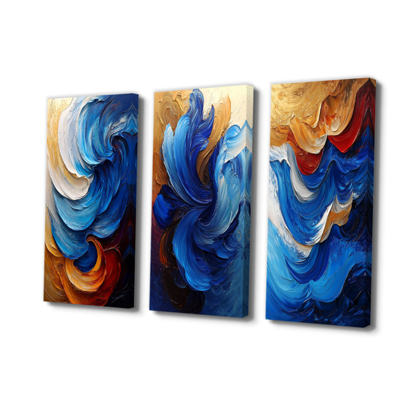 Modern Abstracy Waves Golden Harmony I - Collection d'art mural Waves, H 32 po x l 48 po, Toile tendue, Ne s’applique pas