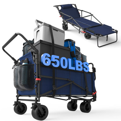 2-in-1 Foldable Garden Cart & Convertible Beach Chair, 650LBS Capacity, Adjustable Backrest, All-Terrain Utility Wagon