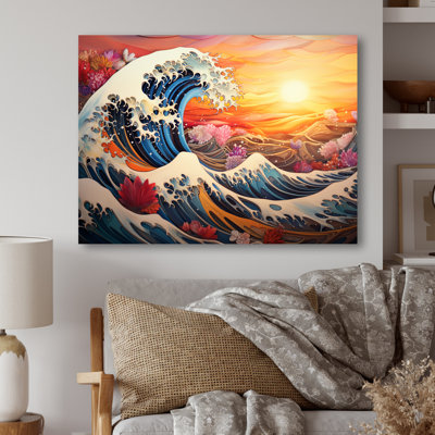 Japanese Sunset Waves Of Kanagawa 6 - Japan Art Metal Wall Art MT136271