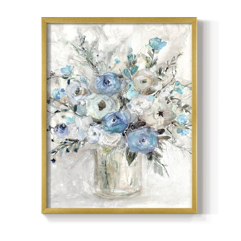«Blue Contemporary Bouquet», reproduction encadrée - bois massif, H 11 po x l 9 po, Doré
