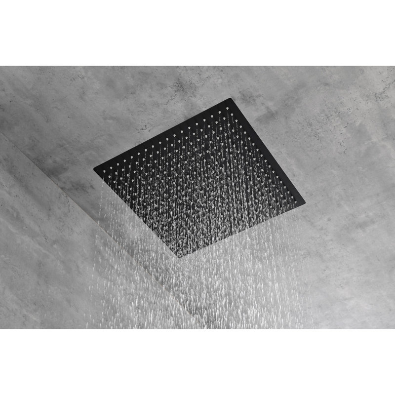 16 Inch Large Rain Shower Head – Matte Black Ceiling Mount, 304 Stainless Steel, High Pressure Rainfall With Swivel Ball Joint