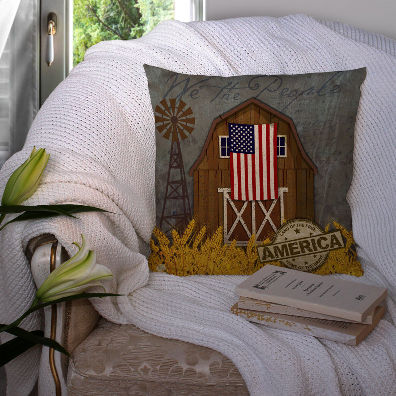  Patriotic Barn Land of America Indoor / Outdoor 14" Throw Pillow, 14" x 14"