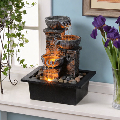 Fontaine de table 3 bols avec lumière DEL, eau apaisante, fontaine sonore zen / méditation, maison / bureau, décoration intérieure, détente, intérieur