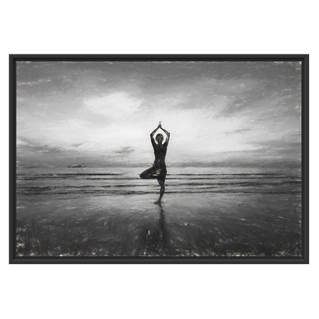 Gerahmtes Wandbild Yoga am Strand Kunst