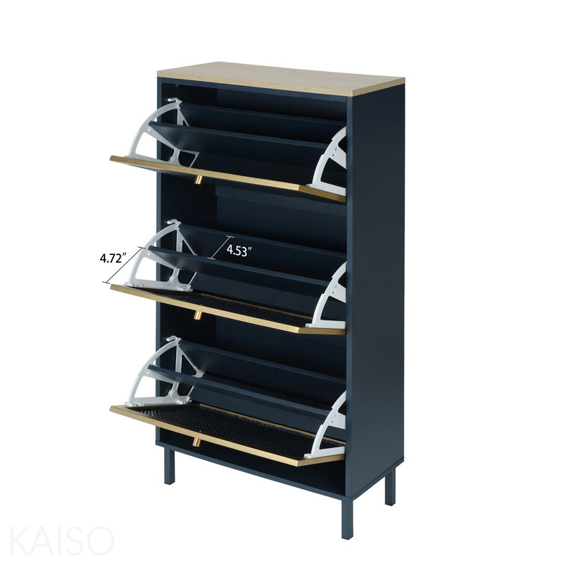 Étagère à chaussures à 3 portes en métal, armoire de rangement pour chaussures moderne autoportante, rotin en métal, pour vestibule