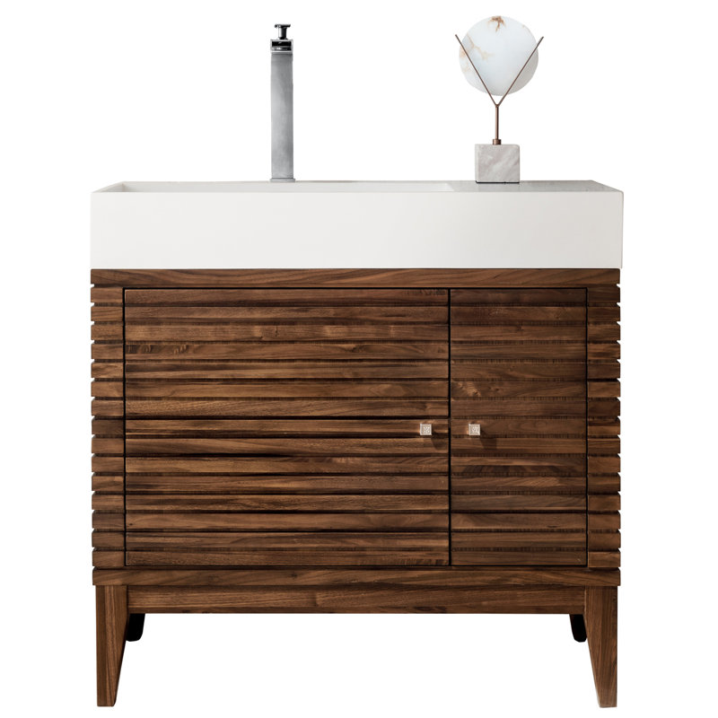 Linear 36'' W Single Bathroom Vanity Base, Mid Century Walnut