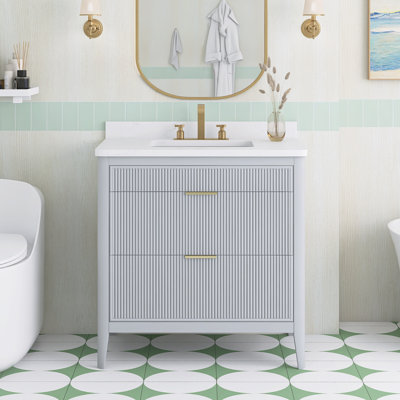 Meuble-lavabo sur pied de 91 cm (35,8 po) avec lavabo simple et comptoir en marbre reconstitué