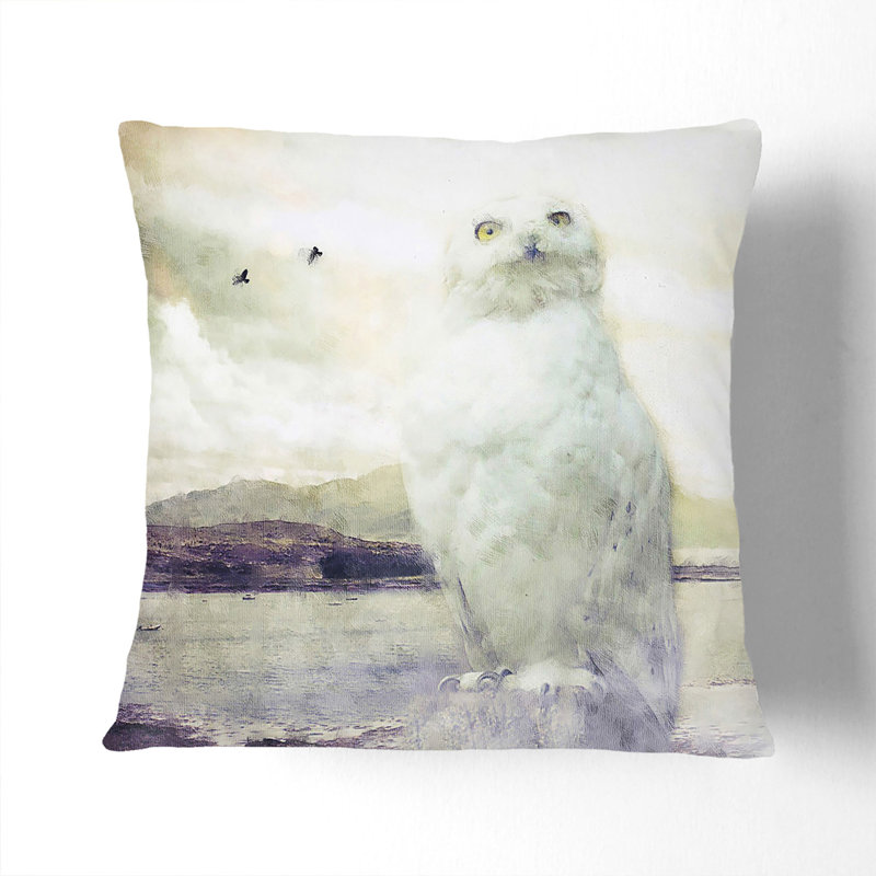 Snowy White Owl Painting Scatter Cushion, 55cm H x 55cm W x 20cm D