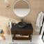 Meuble-lavabo autoportant de 36 po avec cuve en céramique noire pré-assemblée et motif pierre avec plateau en noyer foncé grain de bois
