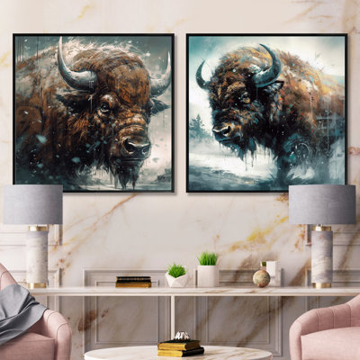 Bison Portrait In The Wild - Animals Square Collage Set Of 2