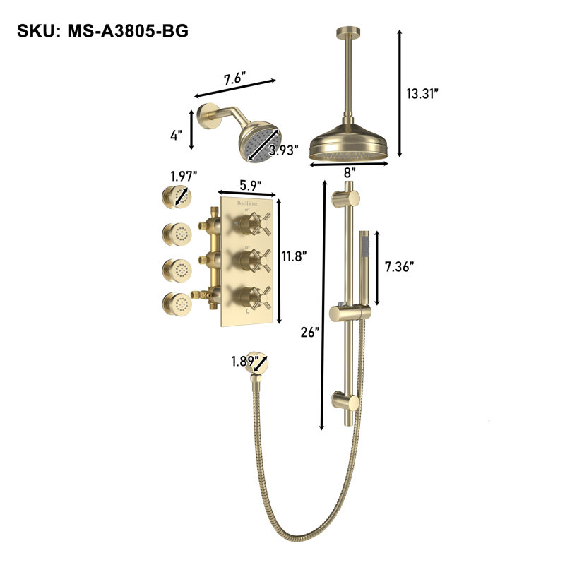 All-In-One Kit with Rough in-Valve, Brushed Gold