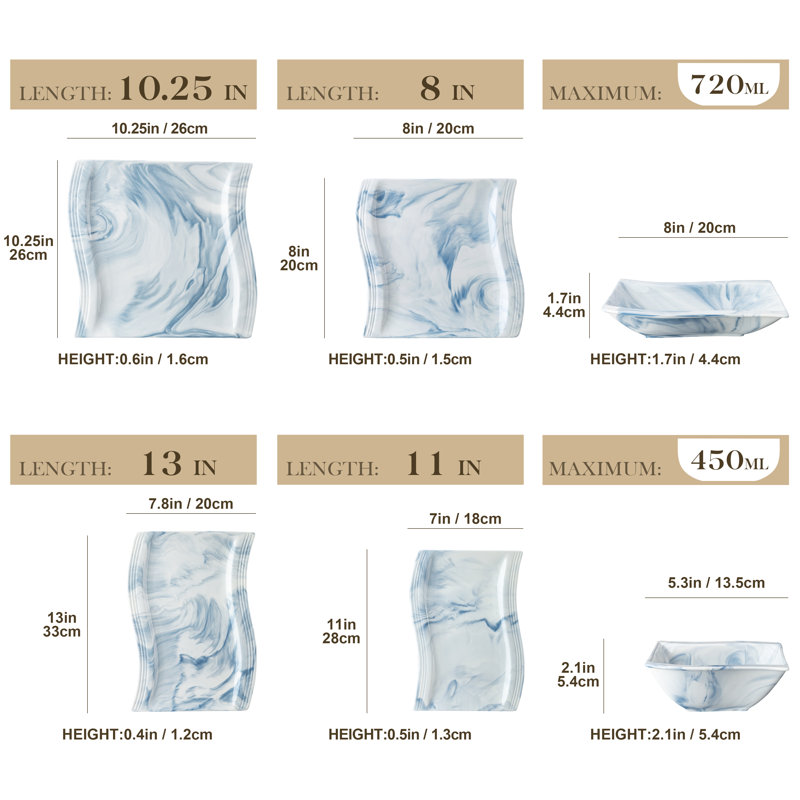 26-Piece Porcelain China Dinnerware Set, Service For 6, Blue