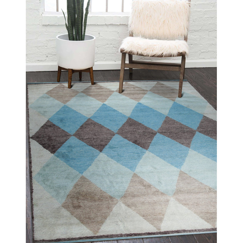 Tapis multicolore transitionnel contemporain multicolore en laine noué à la main confortable, Rectangle de 10 pi x 14 pi
