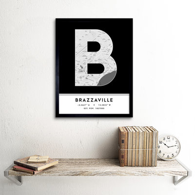 Brazzaville DR Congo City Map Black & White - Single Picture Frame Typography