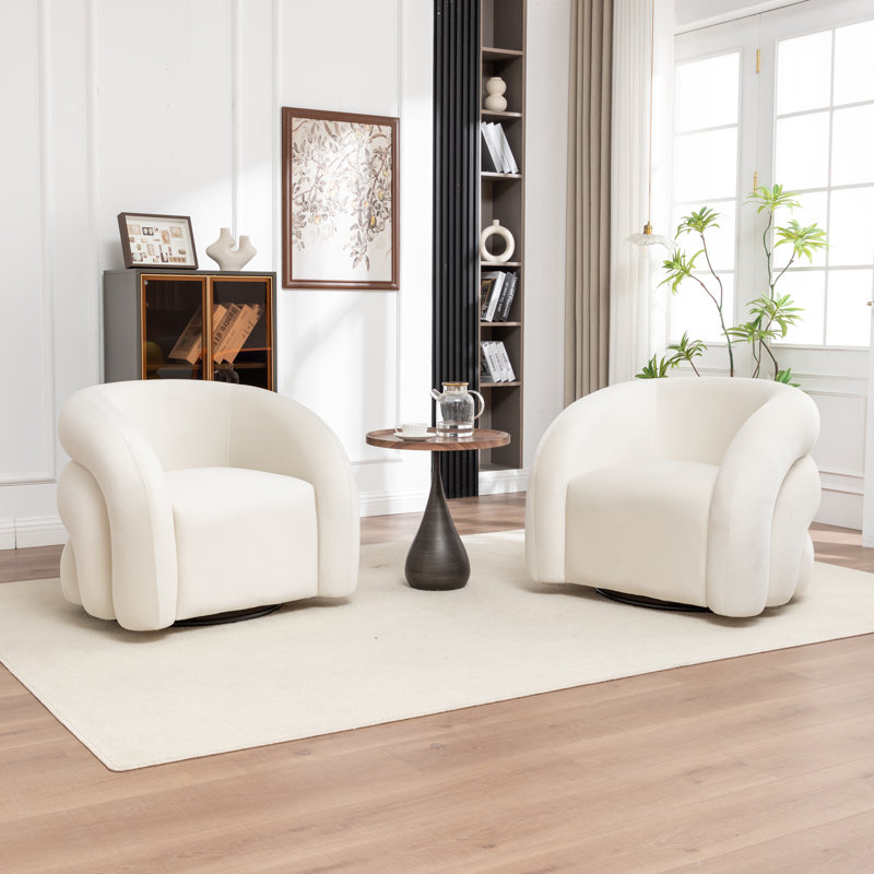 Fauteuil demi-tonneau pivotant rembourré Coyle, Beige