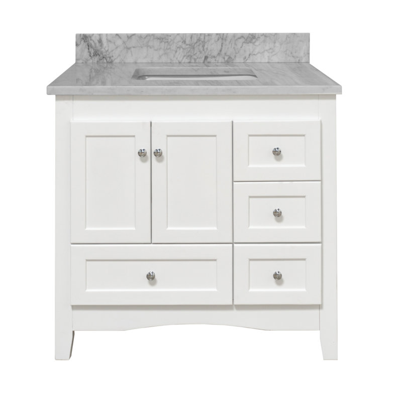 Ensemble de meuble-lavabo simple 36 po Edber, Marbre de Carrare, Blanc