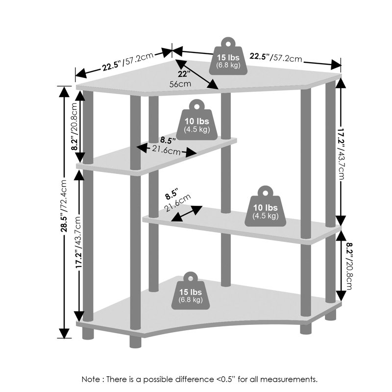 Étagère d'angle polyvalente Furinno Turn-N-Tube, présentoir, bibliothèque, noyer Columbia / noir, Noyer colombien/noir