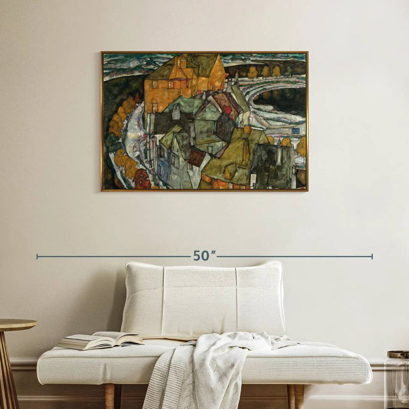 Croissant des maisons II, Cadre flottant doré, 37 po x 25 po
