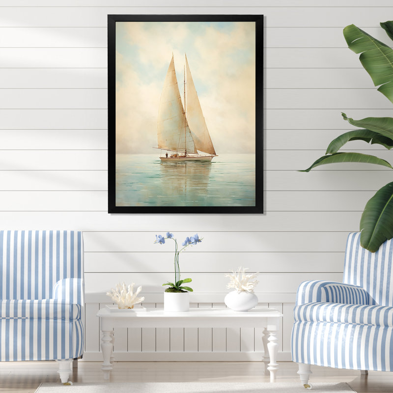 Voilier «Whispering Breezes II» - Bateau à voile, art mural, Cadre photo unique, H 20 po x l 12 po, Noir