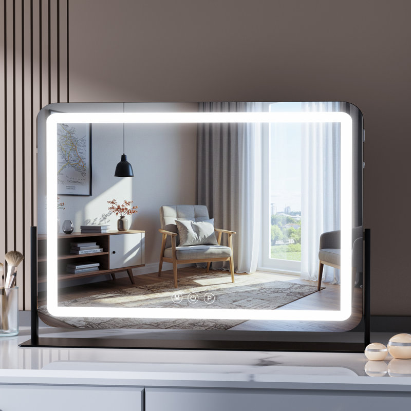 Rectangle LED Mirror, Touch Control Stepless 3 Colours Temperature & Dimmable Light , Black