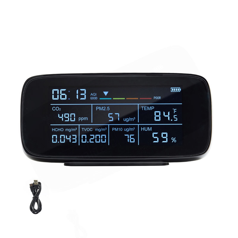 Moniteur de qualité de l'air 9-IN-1, CO2, température, humidité, testeur de formaldéhyde TVOC AQI, compteur de particules Professional PM2.5 PM10 PM1.0 pour les compteurs de qualité de l'air intérieur / extérieur avec seuil d'alarme