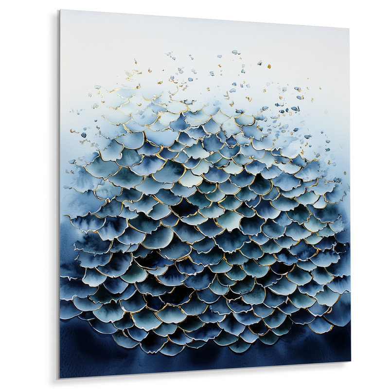 «Abstract Ocean Tiles Blue Coastal II», impression sur métal géométrique moderne, H 32 po x l 16 po x P 0,84 po