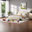 Lits de rangement, lit plateforme en bois et lin queen avec lit gigogne, style moderne
