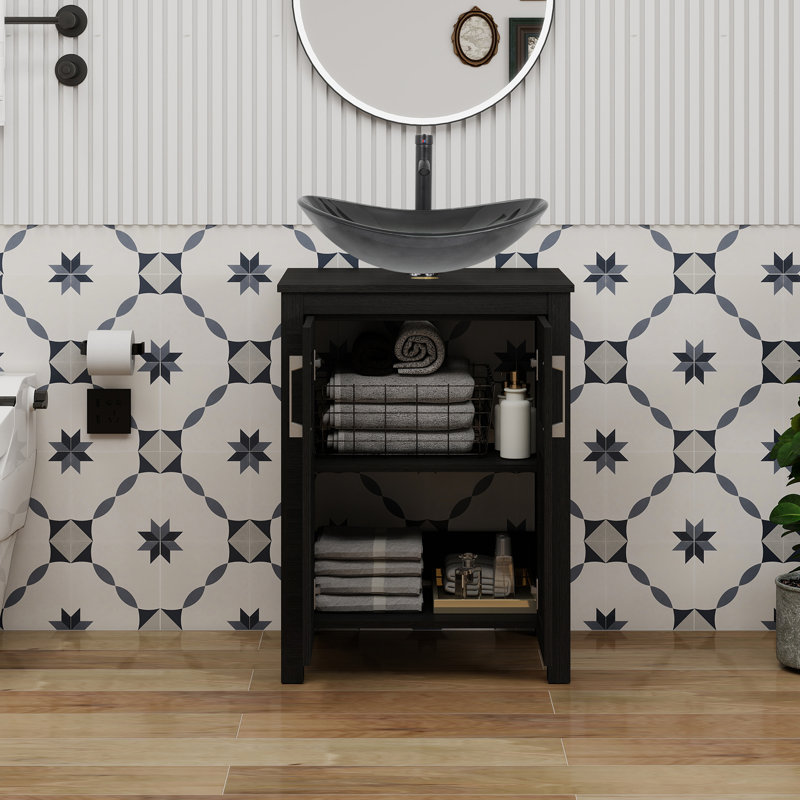 Meuble-lavabo autoportant avec lavabo, Noir, noir, noir, noir