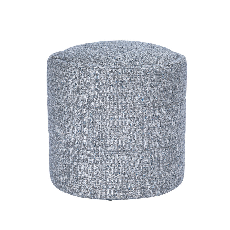 Repose-pieds rond avec rangement Nachita, Bleu gris tissé