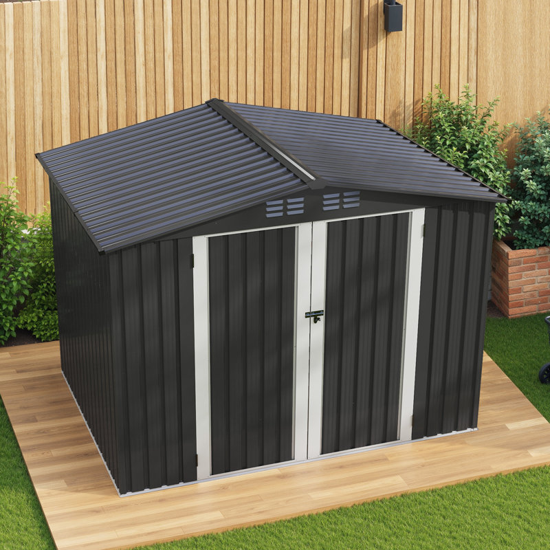 Pavillon de jardin permanent en métal L 5 pi. D Extérieur en acier galvanisé avec évents, Noir