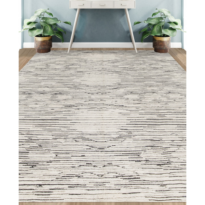 Wool Geometric Area Rug in Gray, Rectangle 6' x 9'
