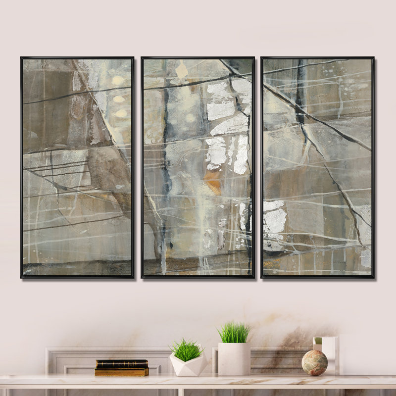 Composition géométrique grise et argentée - ensemble d'art moderne sur toile encadrée moderne et contemporain de 3