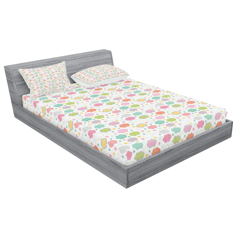 Clouds Microfiber Geometric Sheet Set, Full Sheet Set with Fitted Sheet