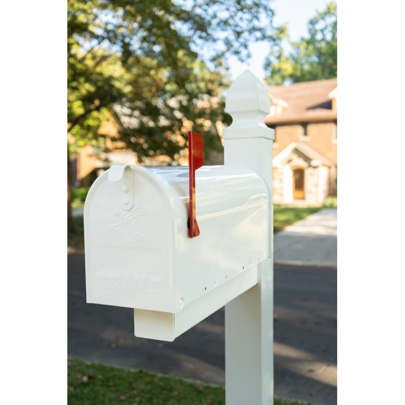 Elite Steel Post Mounted Mailbox, White