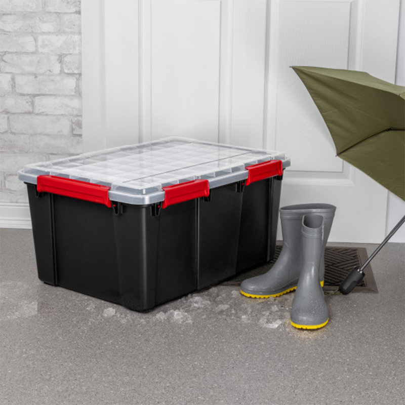 Sterilite 20 Gal Gasket Box, Stackable Storage Container w/ Lid, Black, 12 Pack