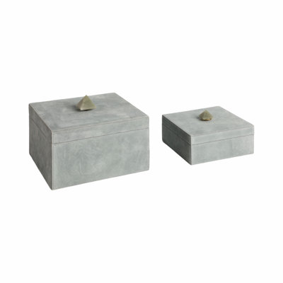Scarbrough 2-Pieces Obaseki Suede Boxes With Stone Knob, Blue