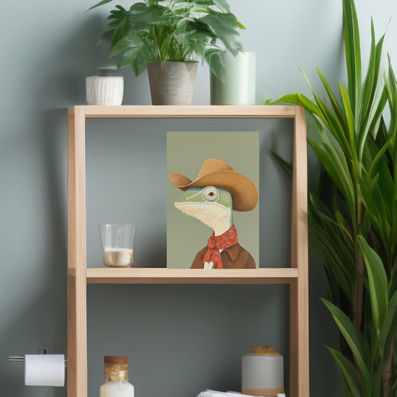 Dapper Cowboy Lizard Whimsical Contemporary Lizard Portrait Wall Art Print by Melloi Art Prints - Wrapped Canvas Print