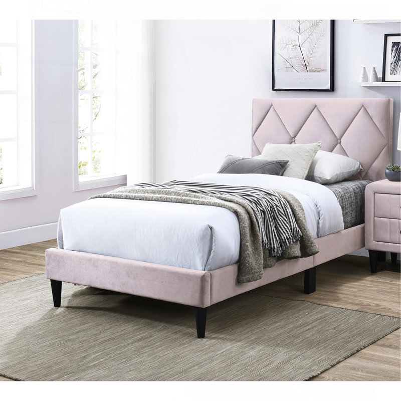 Lit double avec tête de lit réglable 1pc, Rose clair