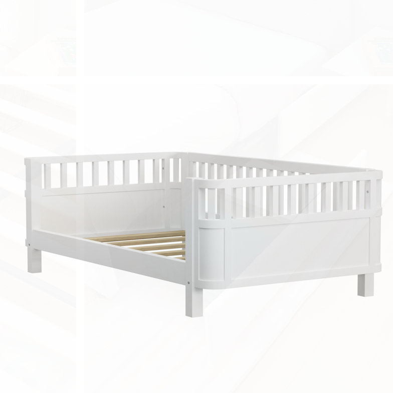 Twin Size Wood Platform Bed With Guardrails, Low Profile Design For Safety And Durability, Ideal For Kids' Rooms., Twin