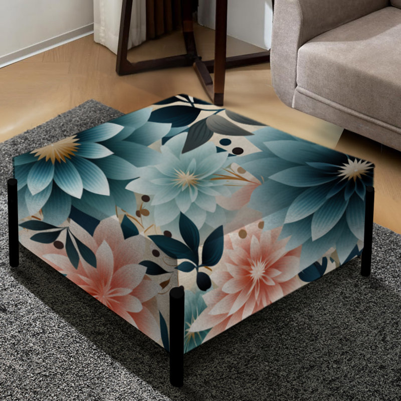 Conforme à l'élégance florale bleue et rose - Grand repose-pieds carré floral