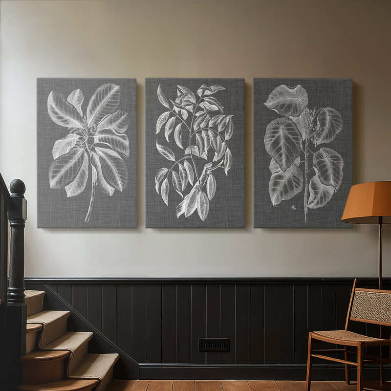 Graphic Foliage II - Toile tendue avec châssis sur mesure - 3 pièces, H 12 po x l 24 po