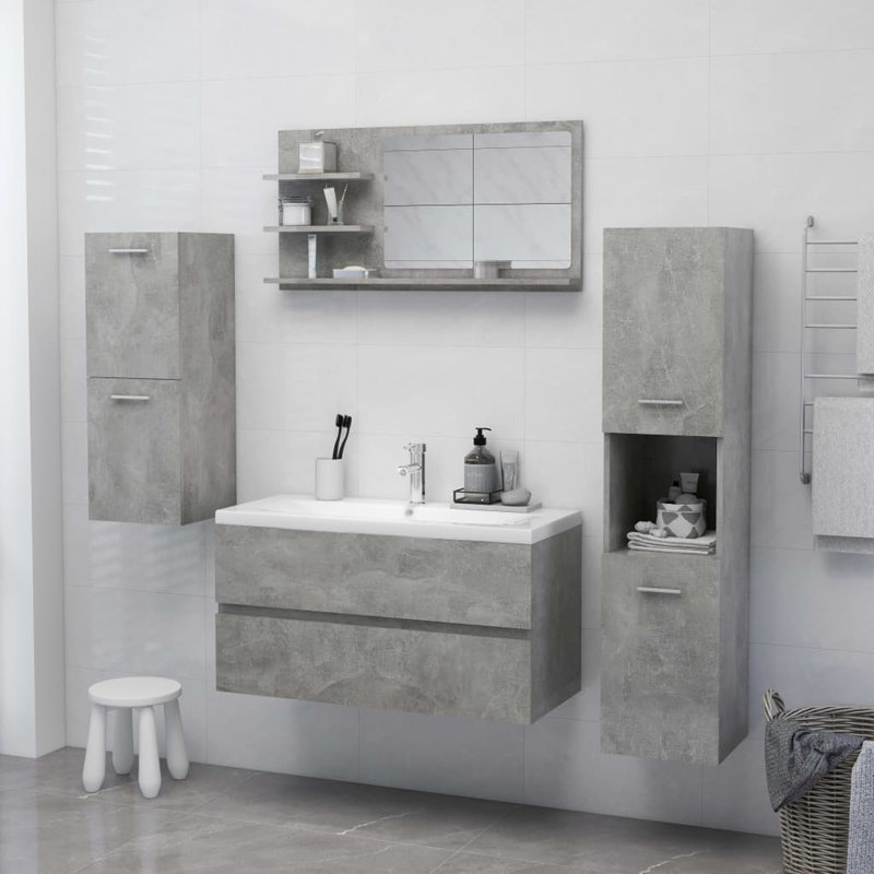 Miroir de salle de bain avec tablettes, H 17,7 po x l 35,4 po x P 4,1 po, Gris béton
