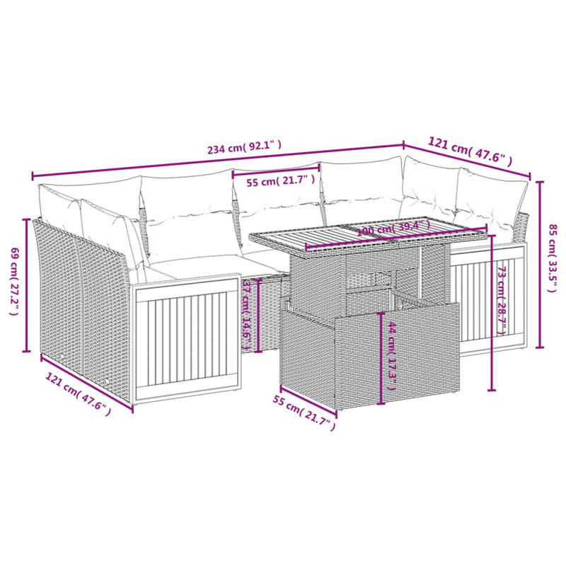 Ensemble de canapé de jardin Vidaxl beige PE rotin grand matériaux résistants aux UV