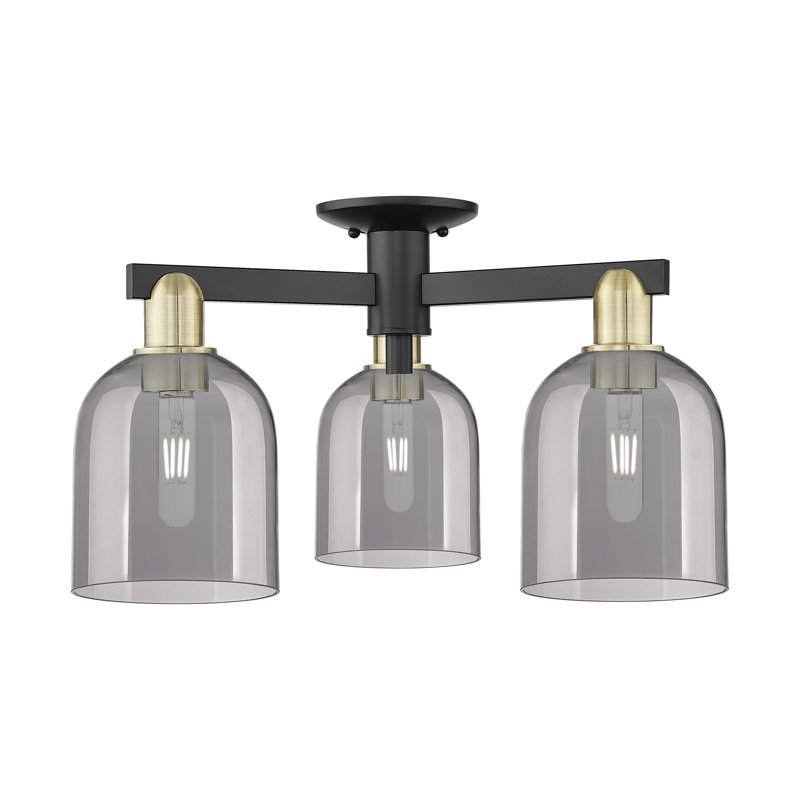Arcadia - Bella - 3 Light 23" Semi-Flush Mount - Black Antique Brass Finish - Light Smoke Shade, Light Smoke