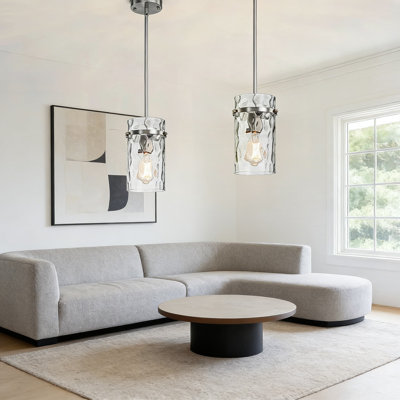 Brushed Nickel Pendant Light Fixtures With Hammered Glass Shade, Modern Farmhouse Kitchen Island Lighting, Adjustable Hanging Rods For Dining Room, Hallway, Or Bar, 2 Pack