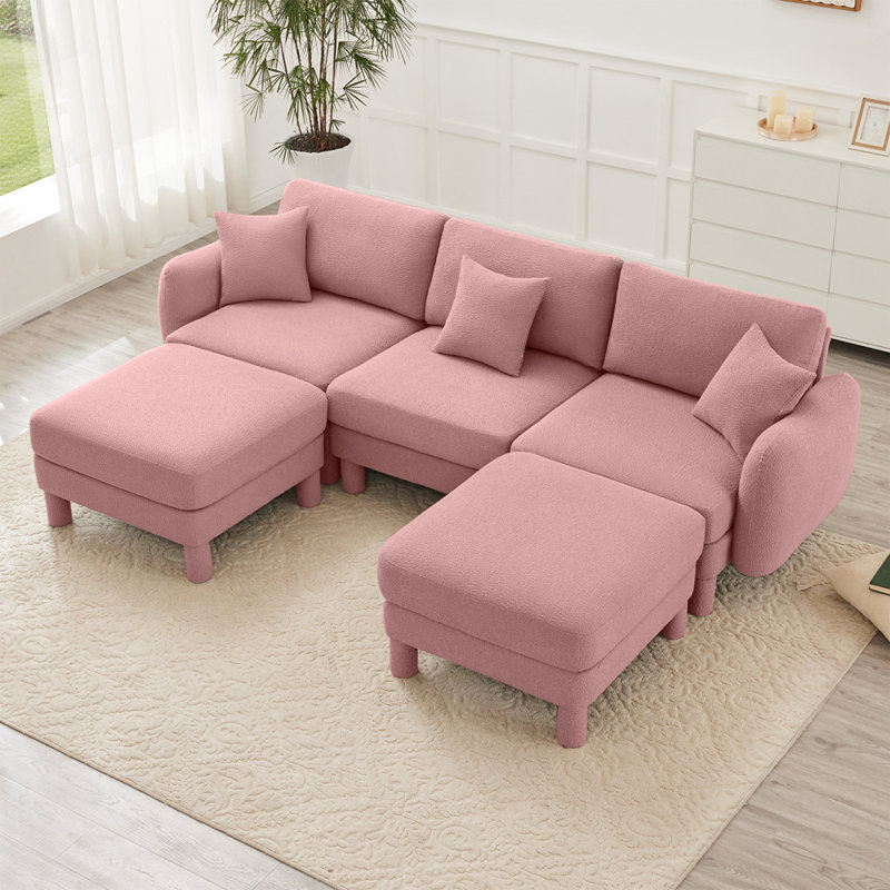 Canapé modulaire en U à 3 places Boucle, Rose, 3, H 35,01 po x l 109,41 po x P 67,31 po
