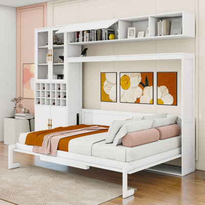 Wooden Murphy Bed with Sofa and Cabinet and USB
