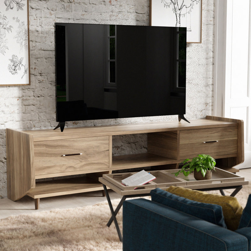 Meuble télé en bois massif pour téléviseur de 78 po ou moins Astle, Noyer miel